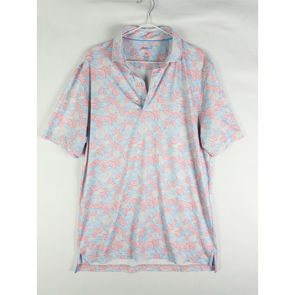 Johnnie-O Golf Polo Shirt Mens M White Pink Blue Citrus Print UPF 50 Resort